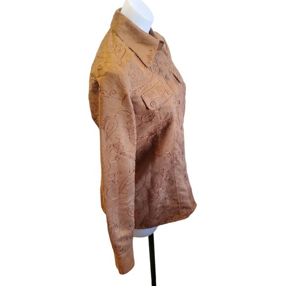 Chico's Faux Suede Western Embroidery Long Sleeve Paisley Shirt Boho Small - Picture 3 of 9